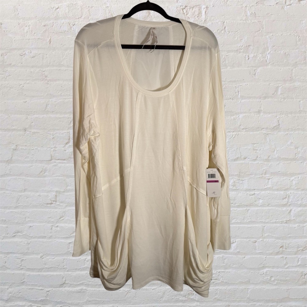 NWT Melissa McCarthy Seven7 2X Top Boho Lagenlook Pockets Plus Size Modal White